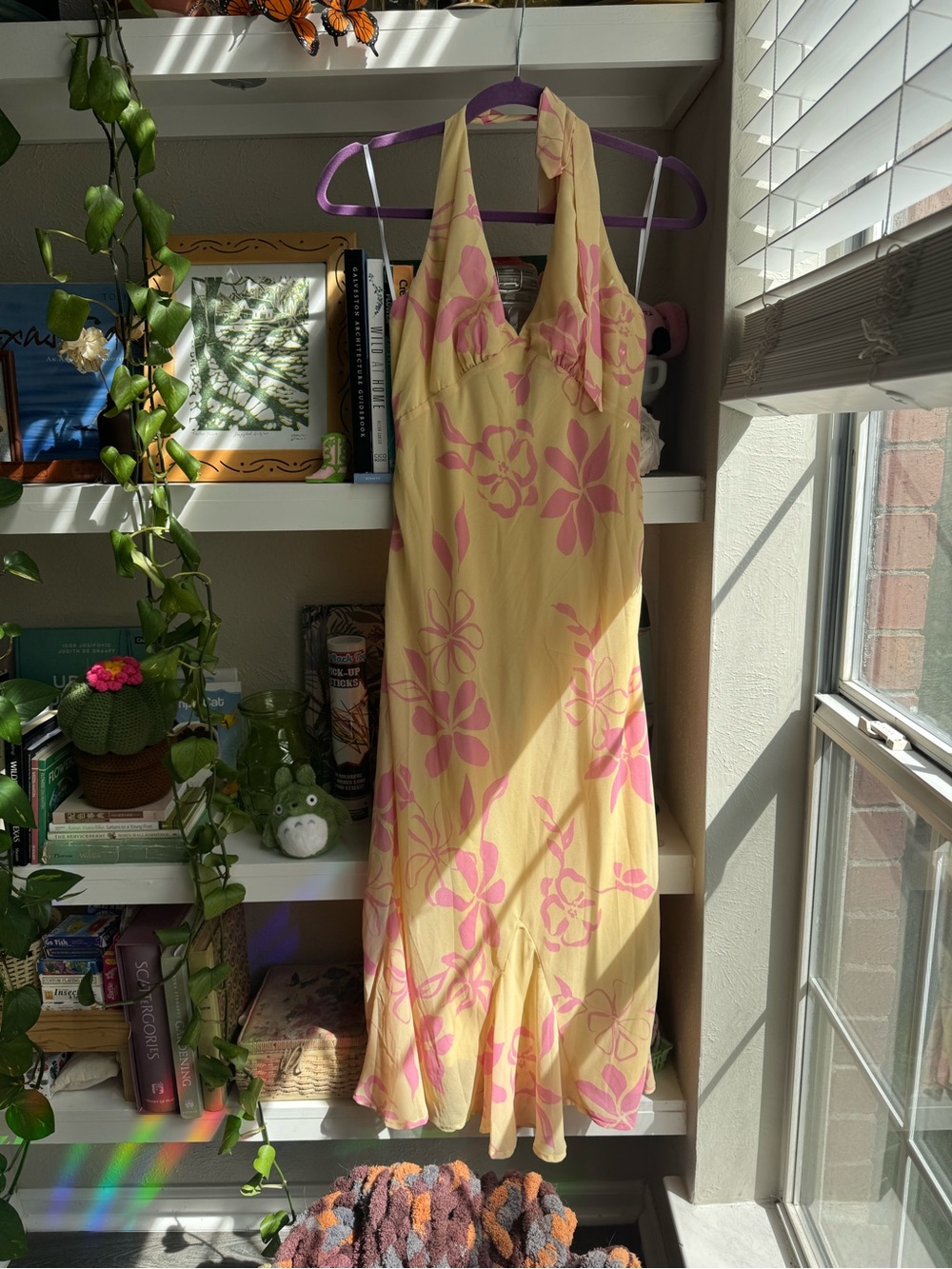 Princess Polly Yellow Halter Maxi Dress with Pink Floral Print